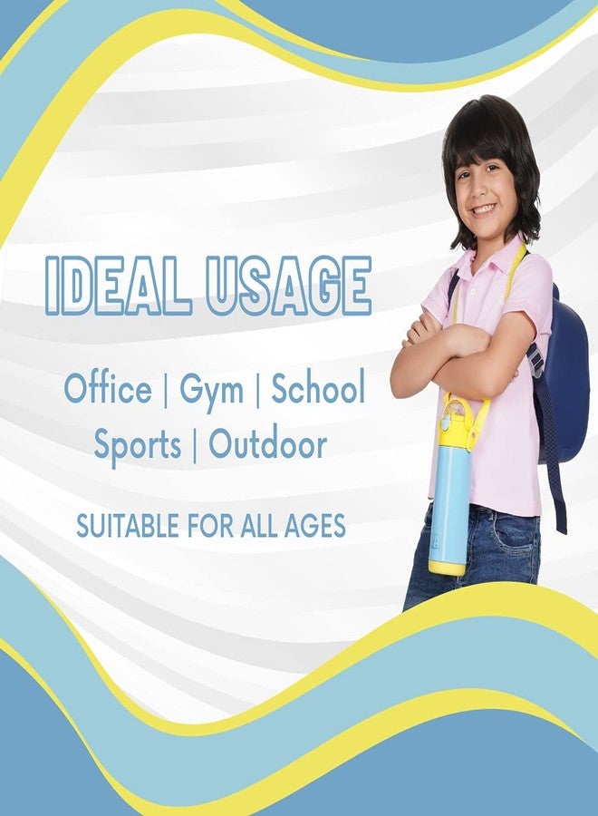 CRYA Kidster Sipper 500ml Stainless Steel Water Bottle for Hot and Cold Beverages for Upto 24 Hours, BPA Free and Leakproof Thermosteel Double Walled Insulated Vacuum Thermos Flask (Sky Blue) - Image 5